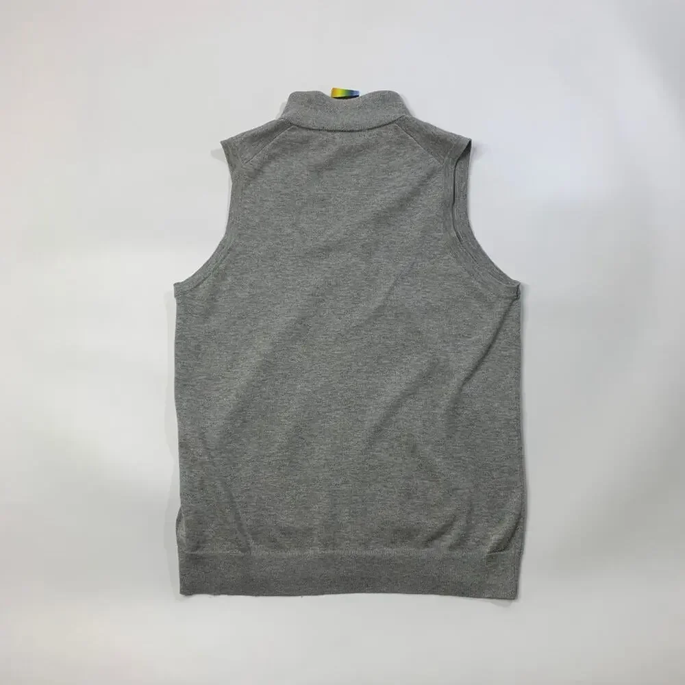 Brooks Brothers Vest Boys L Large Grey Blue Fleece Coolmax Cotton Blend Full Zip